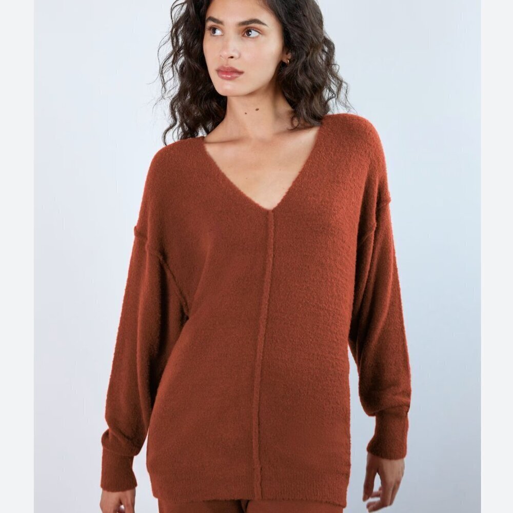 Aritzia Wilfred Free Hush Knit V-neck Soft Sweater Burnt Orange Shitake X-Small